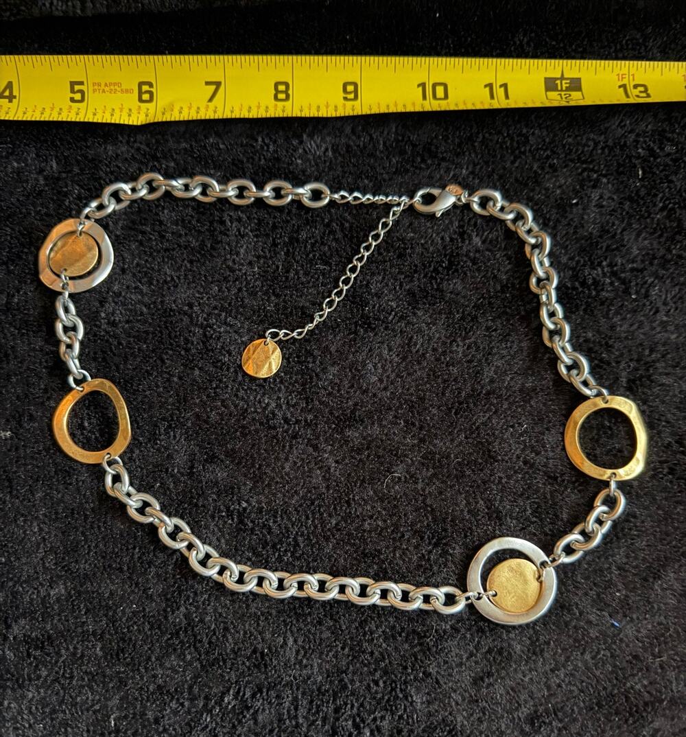 Two Tone Mixed Metal Geometric Circle Link Statement Necklace 25"